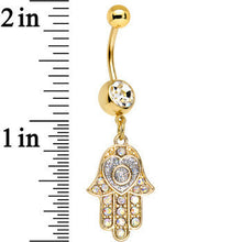 将图片加载到图库查看器，Clear Aurora Gem Gold Anodized Hamsa Heart Dangle Belly Ring
