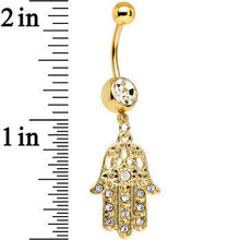 将图片加载到图库查看器，Clear Gem Gold Anodized Hamsa Hand Dangle Belly Ring
