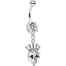 将图片加载到图库查看器，Clear Gem Claddagh Inspired Heart and Crown Dangle Belly Ring

