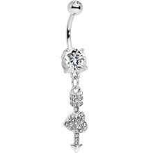 Load image into Gallery viewer, Clear Gem Studded Cupid Arrow Pierced Heart Dangle Belly Ring
