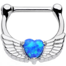 Load image into Gallery viewer, 16G Steel Blue Synthetic Opal Heart Angel Wing Septum Clicker
