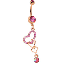 Load image into Gallery viewer, Pink Gem Rose Gold Anodized Locked Lovers Hearts Dangle Belly Ring
