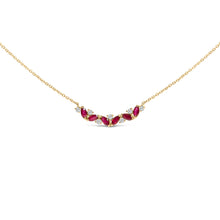 Load image into Gallery viewer, 14K Yellow Gold Red Ruby and Diamond Trio Bar Line Necklace (I-J Color, SI2-I1 Clarity) - 18 inch
