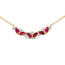 Load image into Gallery viewer, 14K Yellow Gold Red Ruby and Diamond Trio Bar Line Necklace (I-J Color, SI2-I1 Clarity) - 18 inch
