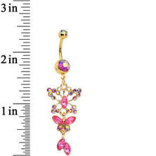 Load image into Gallery viewer, Pink Aurora Gem Gold Anodized Butterfly Blast Dangle Belly Ring
