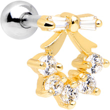 Load image into Gallery viewer, 16G 1/4 Steel Clear CZ Holiday Bow Wreath Cartilage Earring
