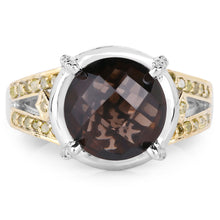 Load image into Gallery viewer, 3.28 Carat Genuine Smoky Quartz, Yellow Diamond &amp; White Diamond .925 Sterling Silver Ring
