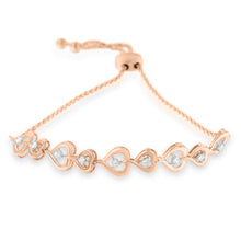 Load image into Gallery viewer, Rose Plated Sterling Silver Diamond Heart-Linked Bolo Bracelet (0.30 cttw, H-I Color, I2-I3 Clarity)
