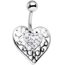 将图片加载到图库查看器，Clear Gem White Woven Heart Bottom Charm Belly Ring
