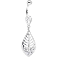 Load image into Gallery viewer, Clear Gem Teardrop Bottom Mount Lattice Willow Leaf Dangle Belly Ring

