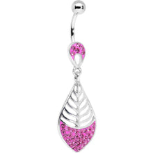 将图片加载到图库查看器，Pink Gem Teardrop Bottom Mount Lattice Willow Leaf Dangle Belly Ring
