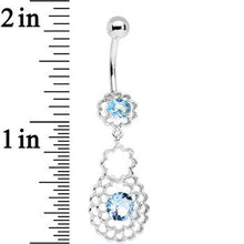 将图片加载到图库查看器，Blue CZ Gem Quatrefoil Layered Flowing Flower Form Dangle Belly Ring
