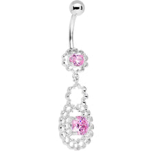 将图片加载到图库查看器，Pink CZ Gem Quatrefoil Layered Flowing Flower Form Dangle Belly Ring

