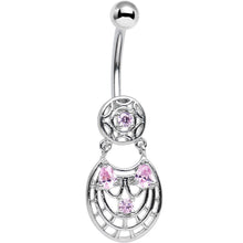 Load image into Gallery viewer, Pink CZ Gem Circular Woven Pattern Dangle Belly Ring
