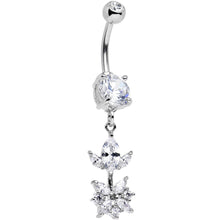 将图片加载到图库查看器，Clear CZ Gem Glitter Budding Flower Dangle Belly Ring
