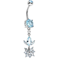 将图片加载到图库查看器，Blue CZ Gem Glitter Budding Flower Dangle Belly Ring
