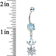 将图片加载到图库查看器，Blue CZ Gem Glitter Budding Flower Dangle Belly Ring
