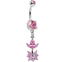 将图片加载到图库查看器，Pink CZ Gem Glitter Budding Flower Dangle Belly Ring
