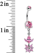 将图片加载到图库查看器，Pink CZ Gem Glitter Budding Flower Dangle Belly Ring
