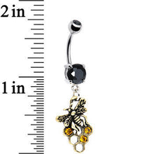 Load image into Gallery viewer, Black and Amber Gem Busy Bee Honeycomb Dangle Belly Ring
