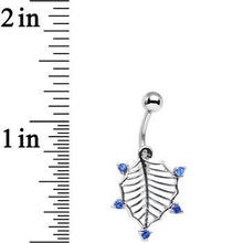 Load image into Gallery viewer, Blue CZ Gem Lattice Style Hawthorne Leaf Dangle Belly Ring
