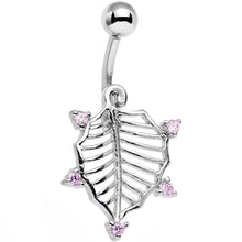 Load image into Gallery viewer, Pink CZ Gem Lattice Style Hawthorne Leaf Dangle Belly Ring
