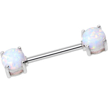 Load image into Gallery viewer, 14G 9/16 Stainless Steel White Synthetic Opal Nipple Barbell Set
