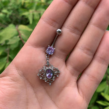 将图片加载到图库查看器，Clear Purple CZ Gem Princess Cut Drop Dangle Belly Ring
