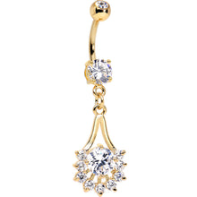 Load image into Gallery viewer, 14k Gold Plated Clear Gem Tribal Fan Drop Dangle Belly Ring
