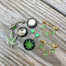Load image into Gallery viewer, 9/16 Black Plated Ganja Green Pot Leaf Saddle Stash Plug Set
