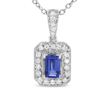 将图片加载到图库查看器，18K White Gold 1/4 Cttw Round Diamond and 6x4mm Purple Tanzanite Halo 18" Pendant Necklace (H-I Color, VS1-VS2 Clarity)
