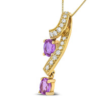 Load image into Gallery viewer, 14K Yellow Gold 6x4mm Oval Pink Sapphire and 1/5 Cttw Round Diamond Pendant Necklace - (H-I Color, SI1-SI2 Clarity)
