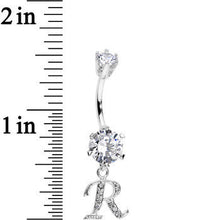 Load image into Gallery viewer, 925 Sterling Silver Clear CZ Ornate Script Initial R Dangle Belly Ring
