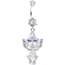 将图片加载到图库查看器，925 Sterling Silver Clear Spectacular Teardrop Dangle Belly Ring
