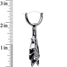 Load image into Gallery viewer, Black Hanging Halloween Bat Dangle Tunnel Hoop Earrings
