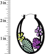 将图片加载到图库查看器，Pink Purple Green Floral Bouquet Black Tunnel Hoop Earrings
