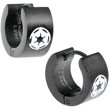 Load image into Gallery viewer, Licensed Black PVD Star Wars Imperial Crest Hoop Huggy Earrings
