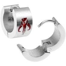 Load image into Gallery viewer, Officially Licensed Star Wars Mandalorian Symbol Hoop Huggy Earrings
