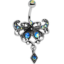 Load image into Gallery viewer, Aqua Aurora Antique Finish Steel Maharani Butterfly Belly Ring
