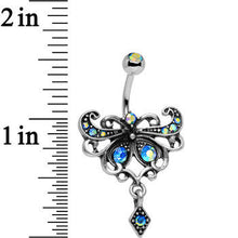Load image into Gallery viewer, Aqua Aurora Antique Finish Steel Maharani Butterfly Belly Ring
