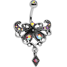 Load image into Gallery viewer, Rose Flower Aurora Antique Finish Steel Maharani Butterfly Belly Ring
