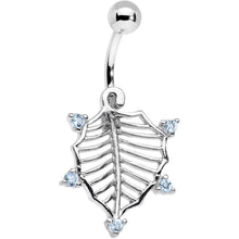 Load image into Gallery viewer, Aqua Cubic Zirconia Steel Skeletal Leaf Dangle Belly Ring
