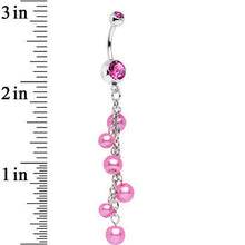 Load image into Gallery viewer, Clear Accent Pink Faux Pearl Shower Drop Dangle Belly Ring

