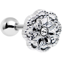 Load image into Gallery viewer, 16G 1/4 Clear Gem Steel Mandala Flower Tragus Cartilage Earring
