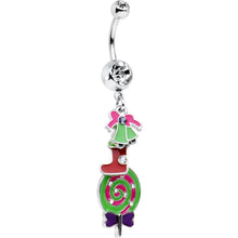 Load image into Gallery viewer, Clear Gem Christmas Delight Lollipop Dangle Belly Ring
