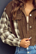 Load image into Gallery viewer, Raw Hem Plaid Cropped Hooded Jacket – Trendy Buttoned Outerwear with Casual Raw Hem Detail
