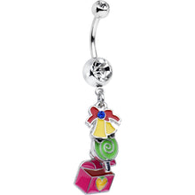 将图片加载到图库查看器，Clear Gem Christmas Bells Present Dangle Belly Ring
