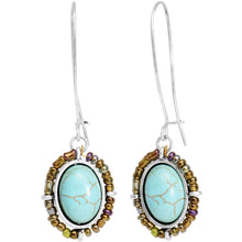 将图片加载到图库查看器，Burnished Silver Tone Tuquoise Kidney Earwire Earrings
