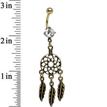 将图片加载到图库查看器，Clear CZ Burnished Gold Anodized Dreamcatcher Dangle Belly Ring
