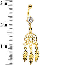 将图片加载到图库查看器，Clear CZ Gold Anodized Dreamcatcher Dangle Belly Ring
